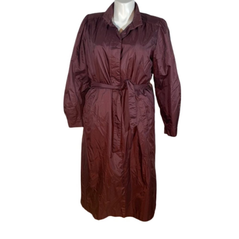 Fleet Street Long Belted Trench Rain Coat eggplant plum color size L large